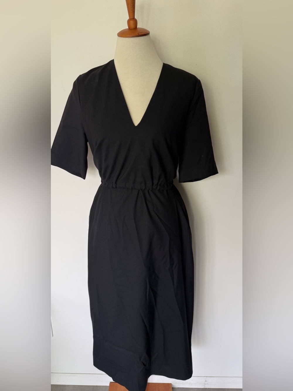 NWT Black Zara V-Neck Midi Dress with Elastic Waist